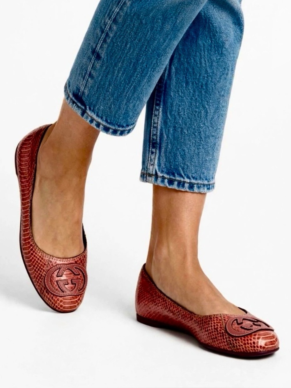 Authentic Gucci Python Ballet Logo Loafers